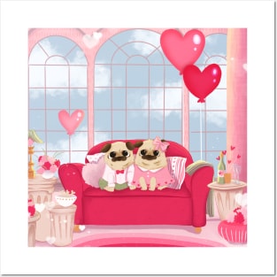 Valentines Pug Posters and Art